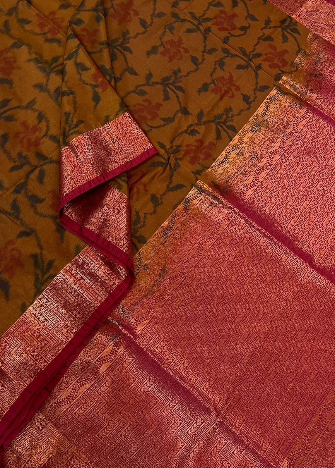 Vegan Silk Sarees Online |  Pochampally X Golden Brown Marron