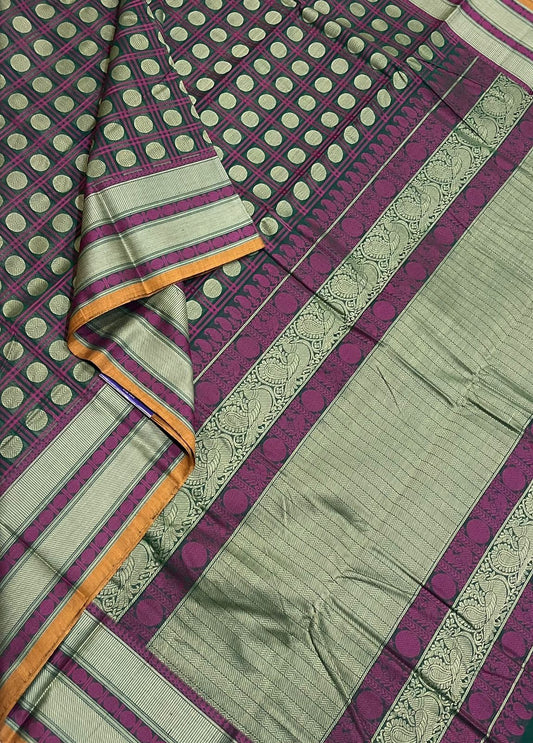 Kanchi handloom rich cotton | polka dot  x 1000 butta | green x pink |NKV56