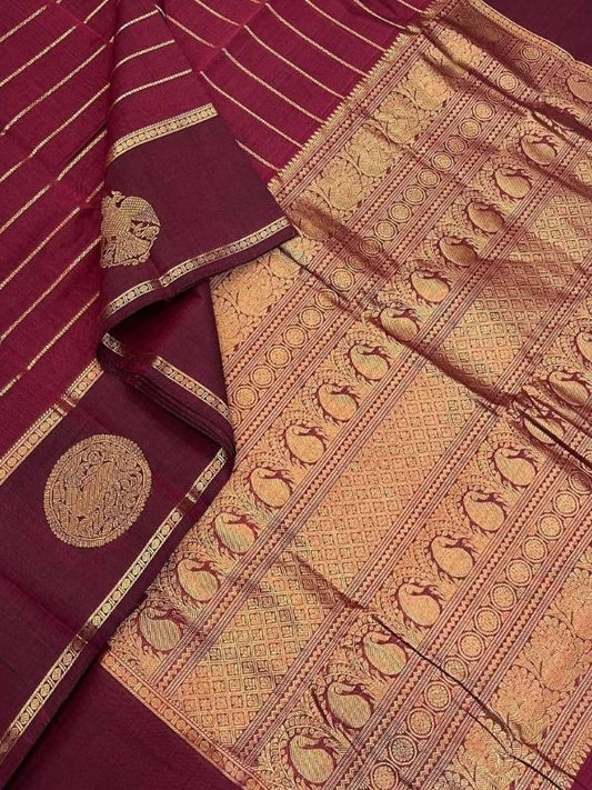 Handloom Rich cotton | Veldhari X Eruthalapakshi | Pinkish Marron X Zari