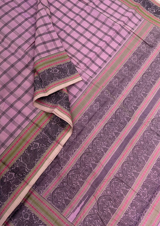 Pure Handloom Kanchi rich Cotton Saree | pastel pink X threads | Kattam X mayil X yanai