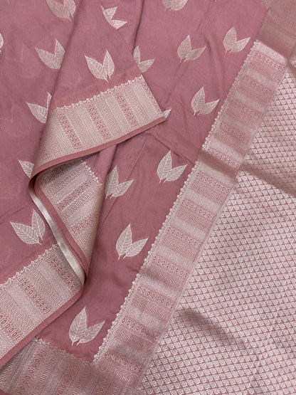 Banarasi | pastel pink | leaf X German silver Motif