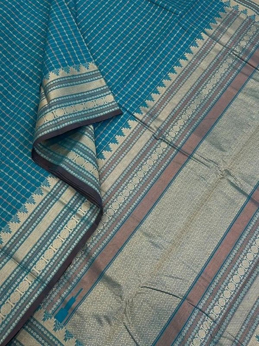 Handloom Rich cotton | 1000 Butta X Double LAKSHADEEPAM checks special | Sky blue