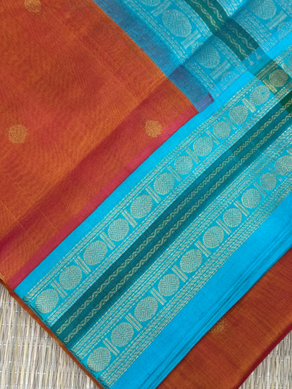 Cotton Silk Sarees |Orange X sky blue