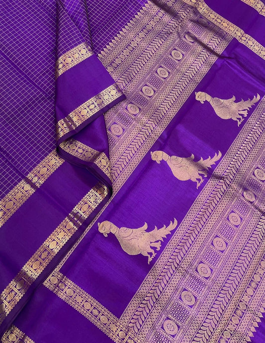 Pure Kanjivarams | Electric violet X Kalakshethra killi | Handwoven luxury x 4 ply