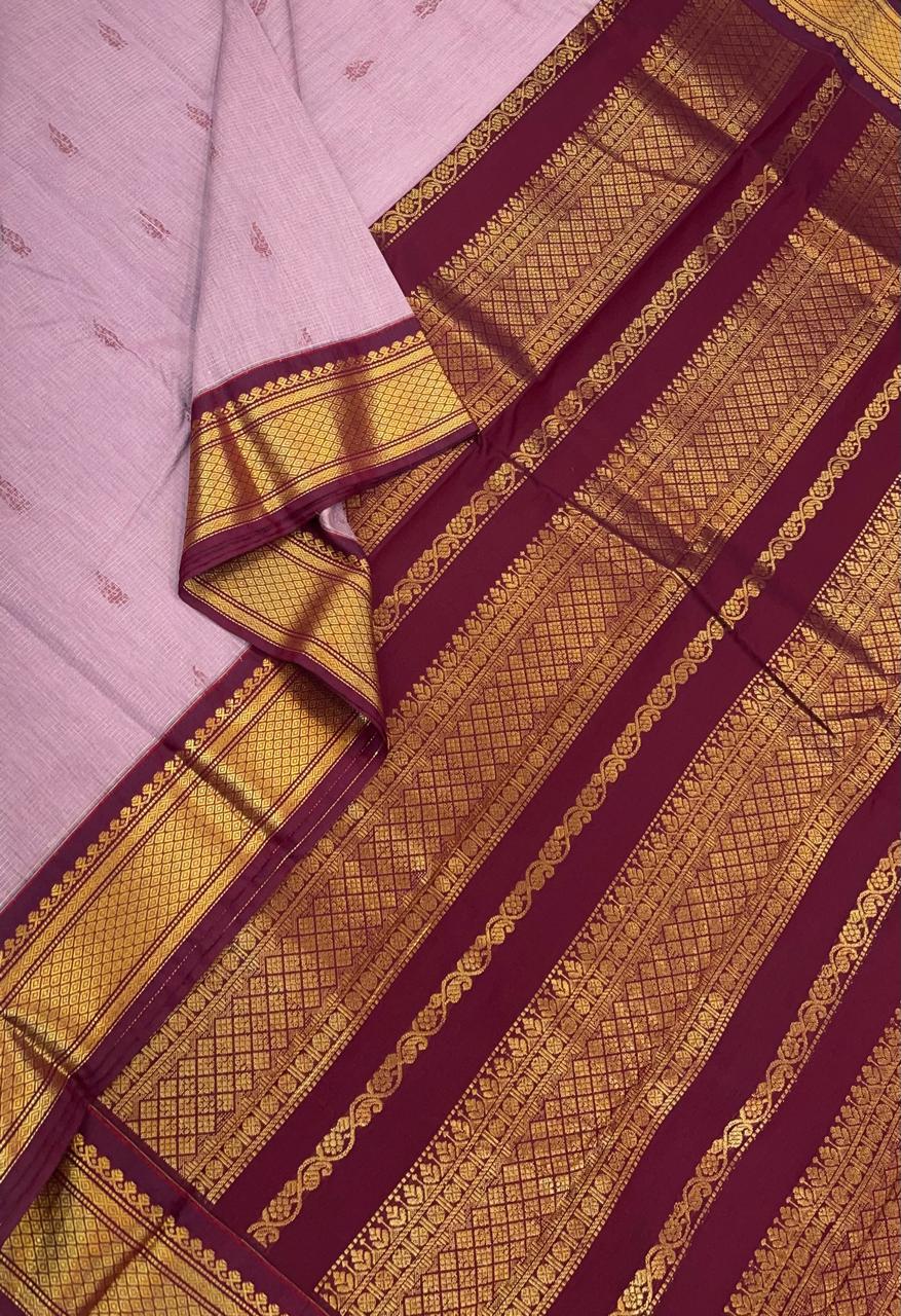 Semi Silk soft Cotton Sarees | korvai border | pastel pink X red | zari border | NKV11