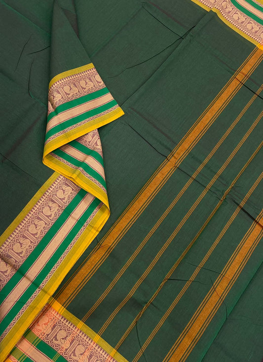 Kanchi cotton| green x yellow |mayil thread border