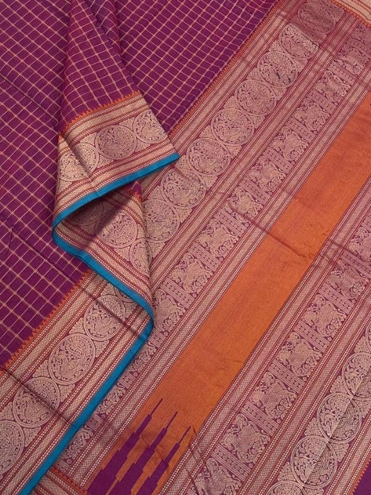 Handloom Rich cotton |  Kattam butta XThreads |Magentha X Blue