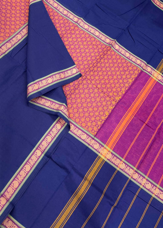 Kanchi cotton x chettinad style| dark blue x majantha | mupaggam