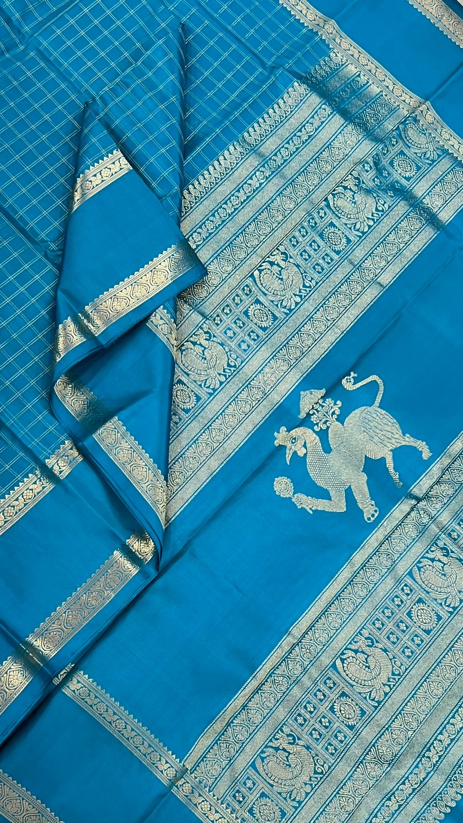 Pure Kanjivarams | navakunjara x sky blue color | Handwoven luxury x 4 ply