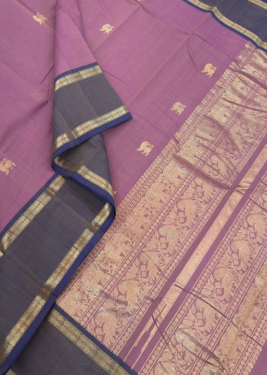 Pure Handloom Kanchi rich Cotton Saree | yhazli butta X Zari | pastel pink X violet