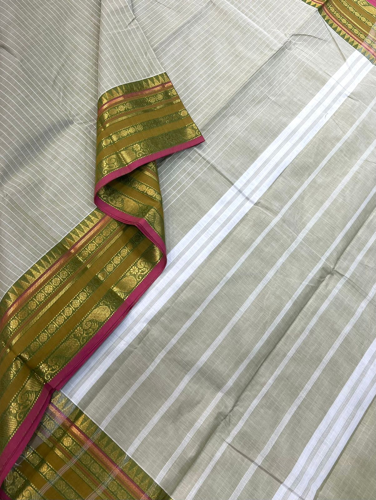 Kanchi soft cotton | kattam X zari border | cream x pink | NKV055