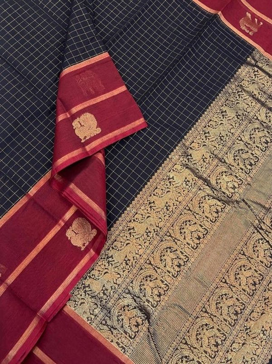 Handloom Rich cotton |  Zari checks X Yhazli X Mayil