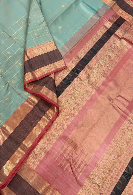 Pure Kanjivarams | PastelTeal X pink | Handwoven luxury | Master weave