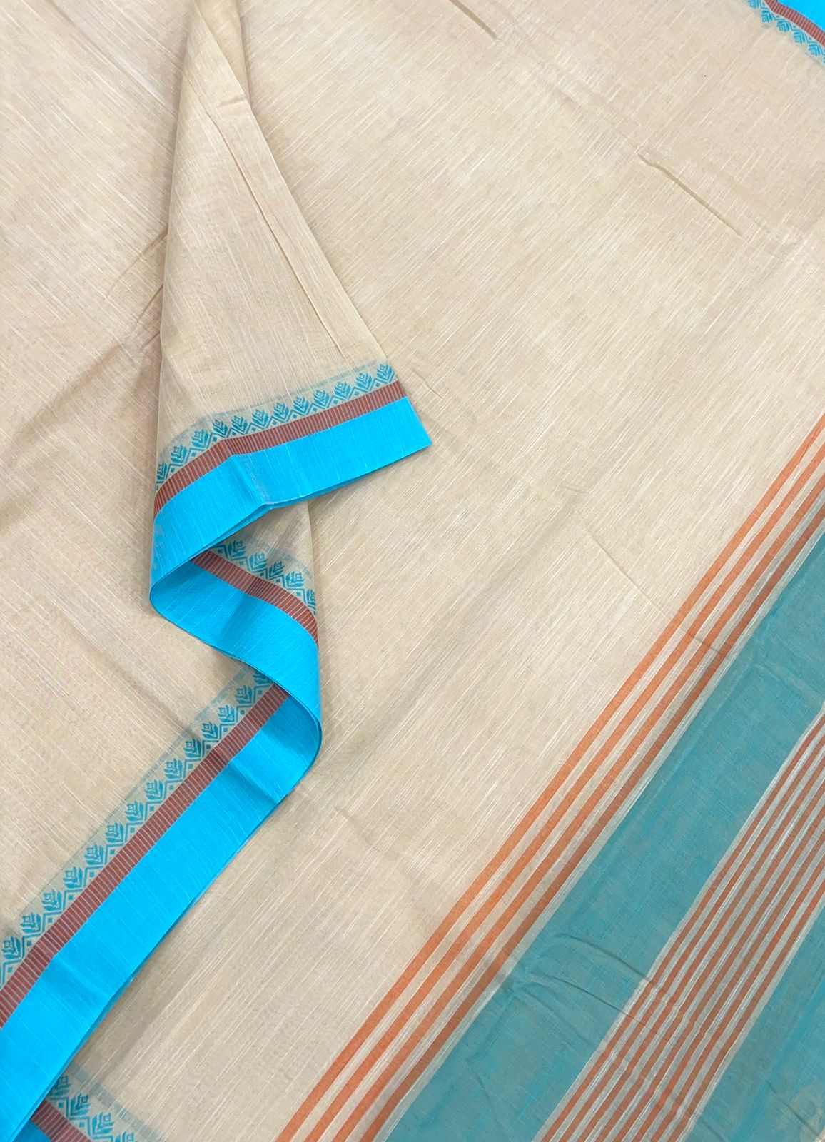 Kadhi soft Cotton | beige x sky blue | tiny thread border