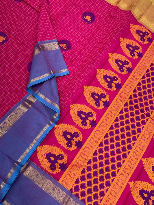 Kanchi cotton| Rani pink x gangajamuna | kattam X Lotus