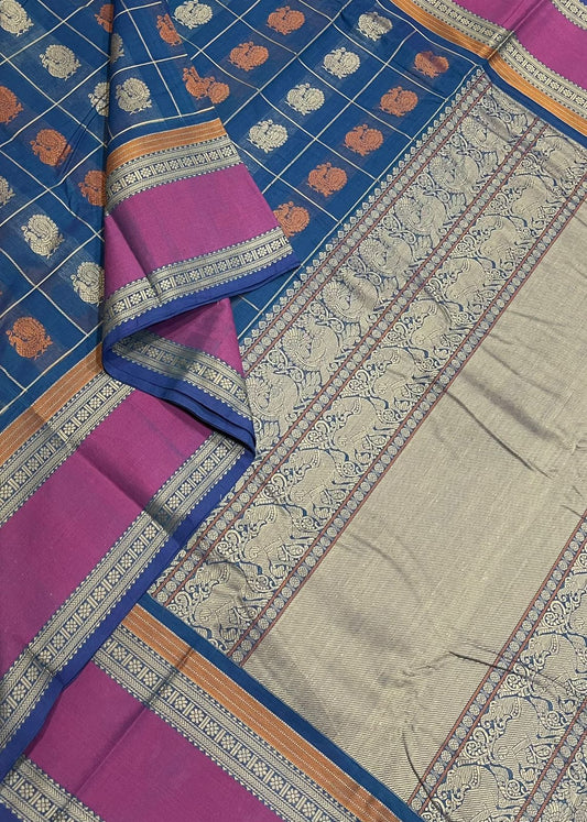 Kanchi soft cotton | 1000 butta x mayil| Blue X pink