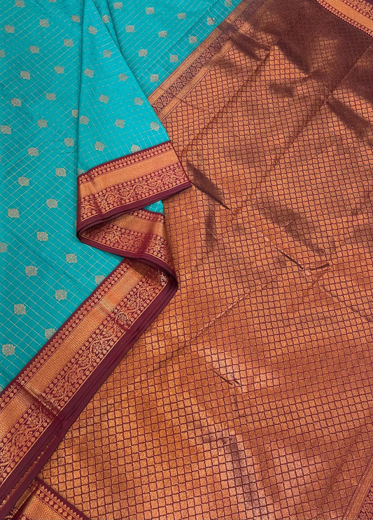 Vegan Silk Sarees Online| Cyan blue X Aarakku