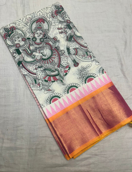 Silk Cotton Sarees  | white X pastel pink x yellow| rich tissue border