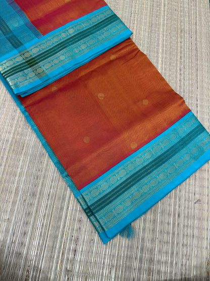 Cotton Silk Sarees |Orange X sky blue