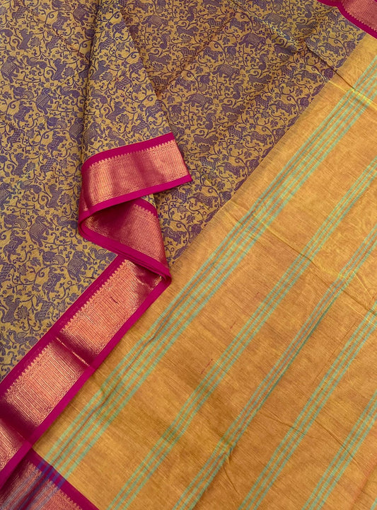 Kanchi cotton x vanasingaram | MustardYellow x Pink border