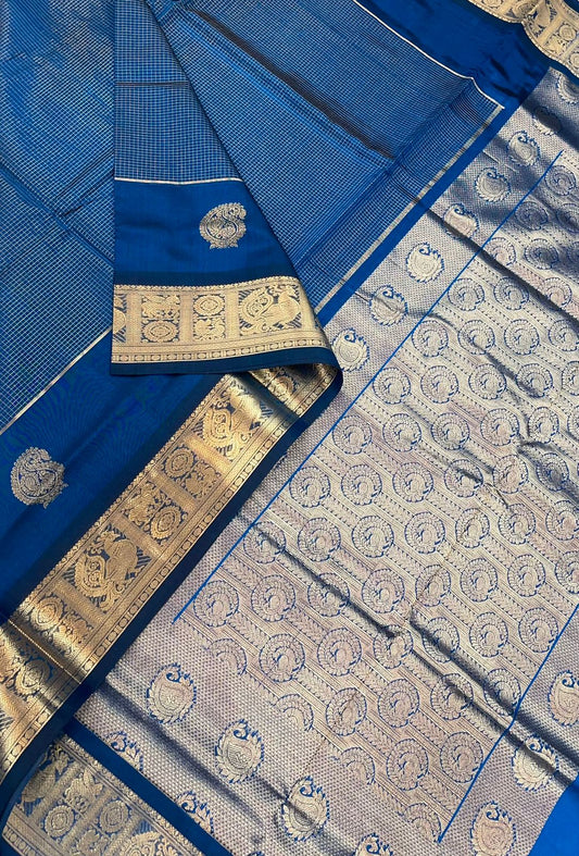 Kanchi Silk Cotton Sarees | Vairaoosi MUTHUKATTAM X mango |  Blue x gold