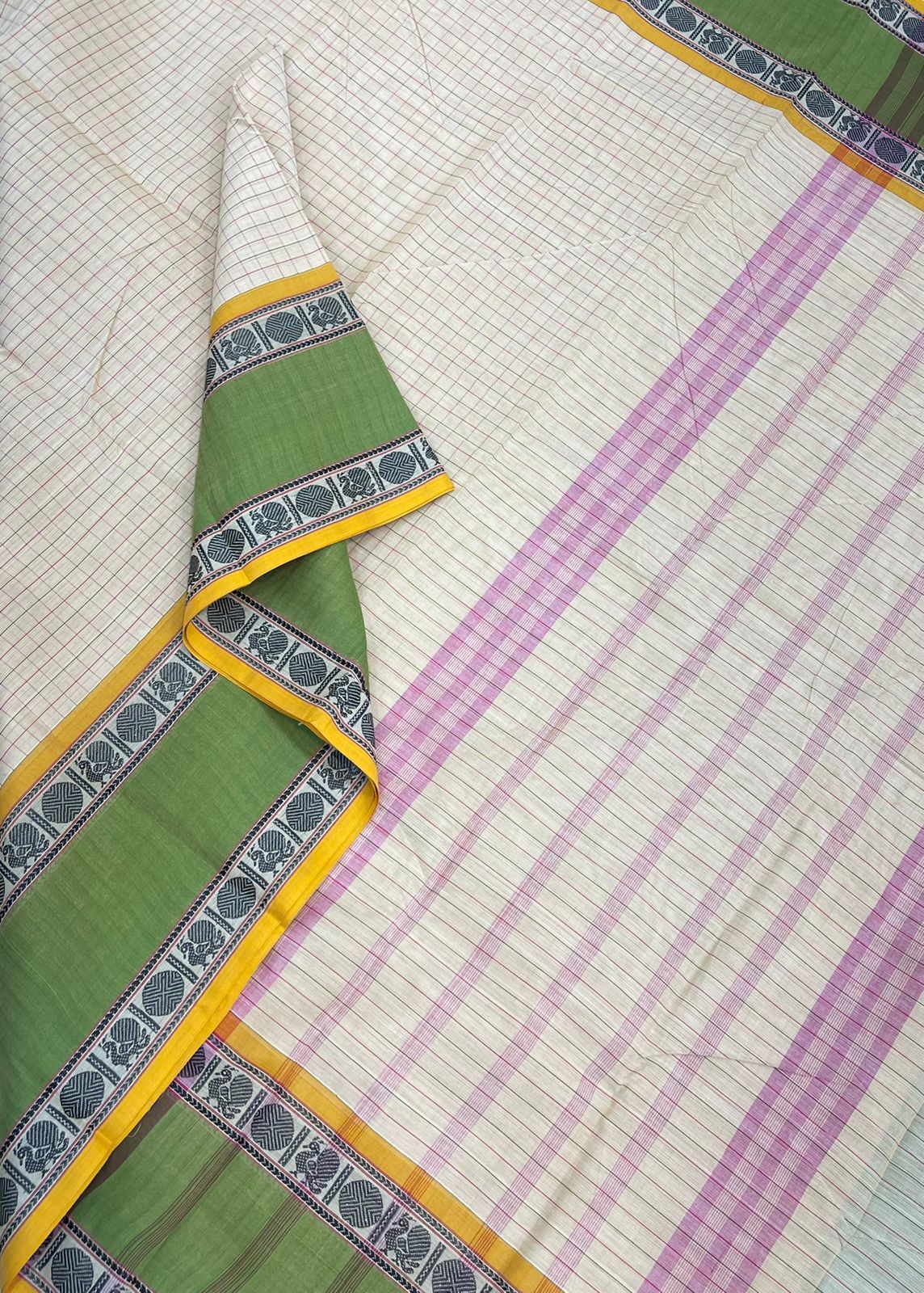 Chettinad cotton saree | podi kattam X cream x green