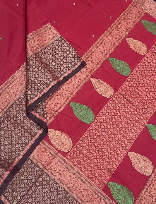 Kanchi handloom rich cotton | border 1000 butta | red x brown