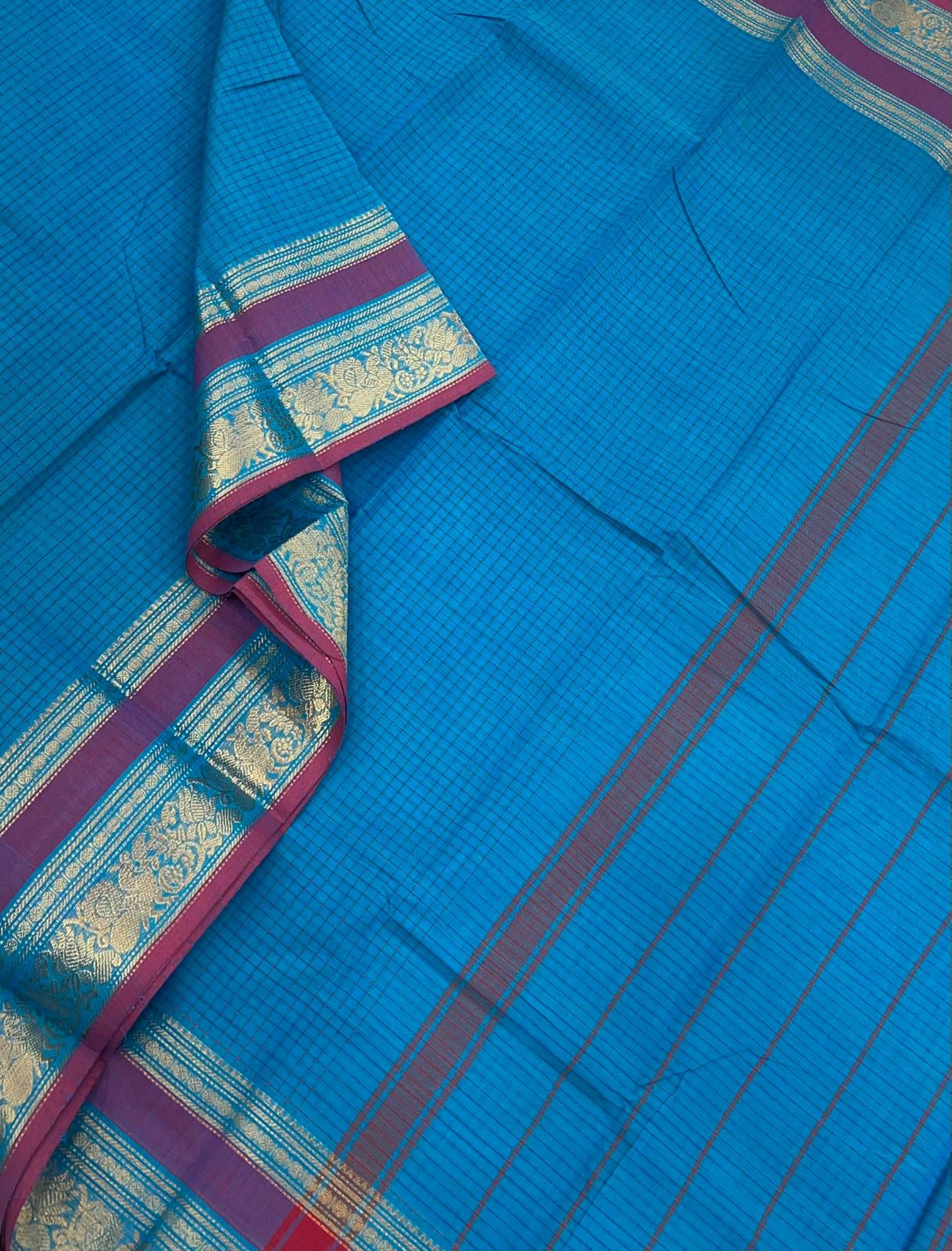 Kanchi soft cotton | kattam X zari border | blue x pink