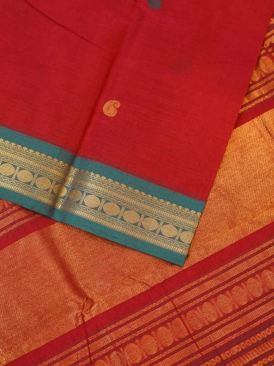 Pure Handloom Kanchi Cotton Saree | Hot Pink X Blue