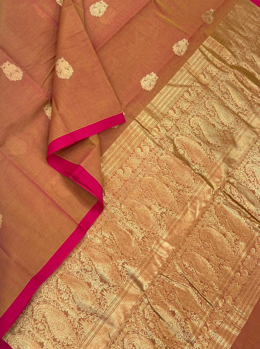 Handloom Rich cotton |pastel orange x Eruthalapakshi |Zari x borderless Threads | Master weave