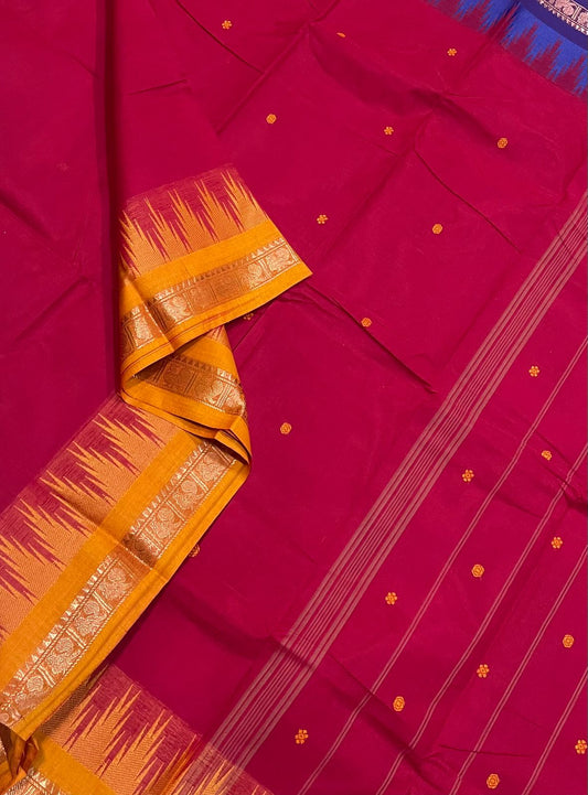 Kanchi soft cotton | temple X small zari border | red x Ganga Jamuna