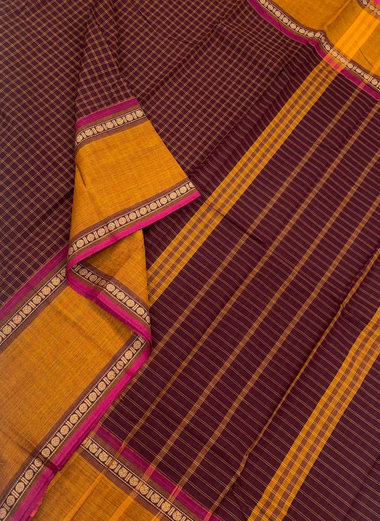 Kanchi soft cotton |aaraku brown X Manjal pink | threads X madras kattam