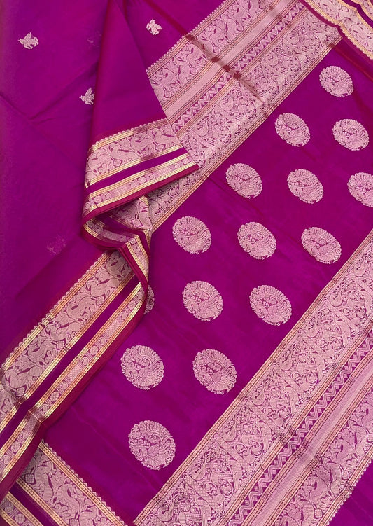 Kanchi Silk Cotton Sarees |unicorn body butta | Rani pink | mayil pallu