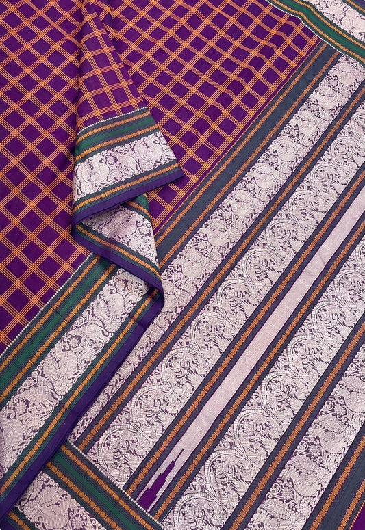 Pure Handloom Kanchi rich Cotton Saree | kattam X mayil X Violet