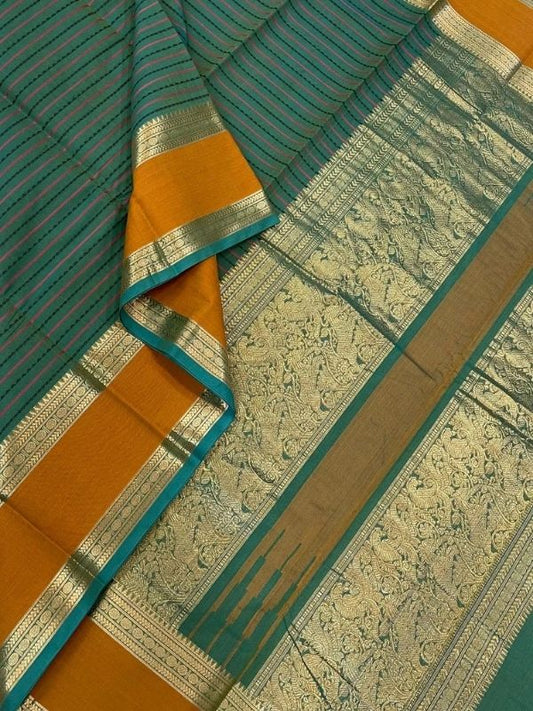 Handloom Rich cotton |  Sea green X Zari