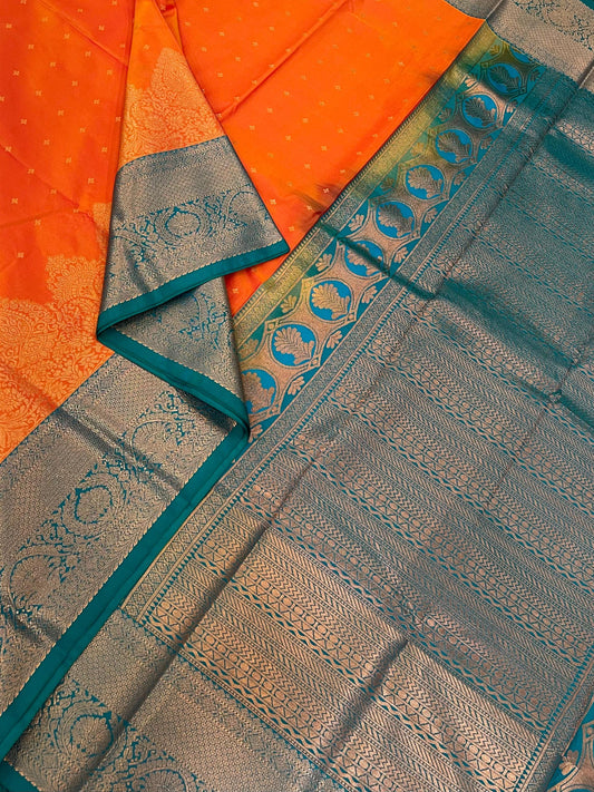 Vegan Silk Sarees Online | Royal Orange X Teal