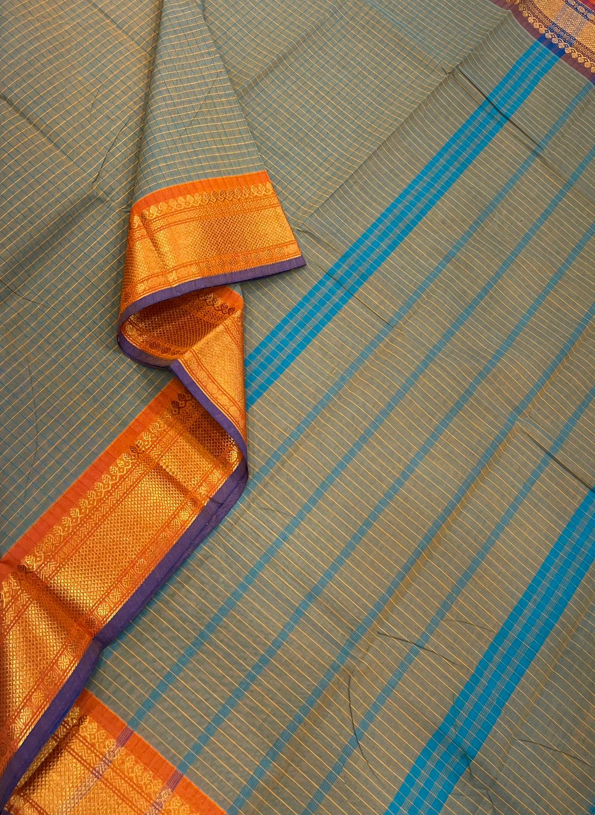 Kanchi soft cotton | kattam X zari border | twotone x orange |NKV055