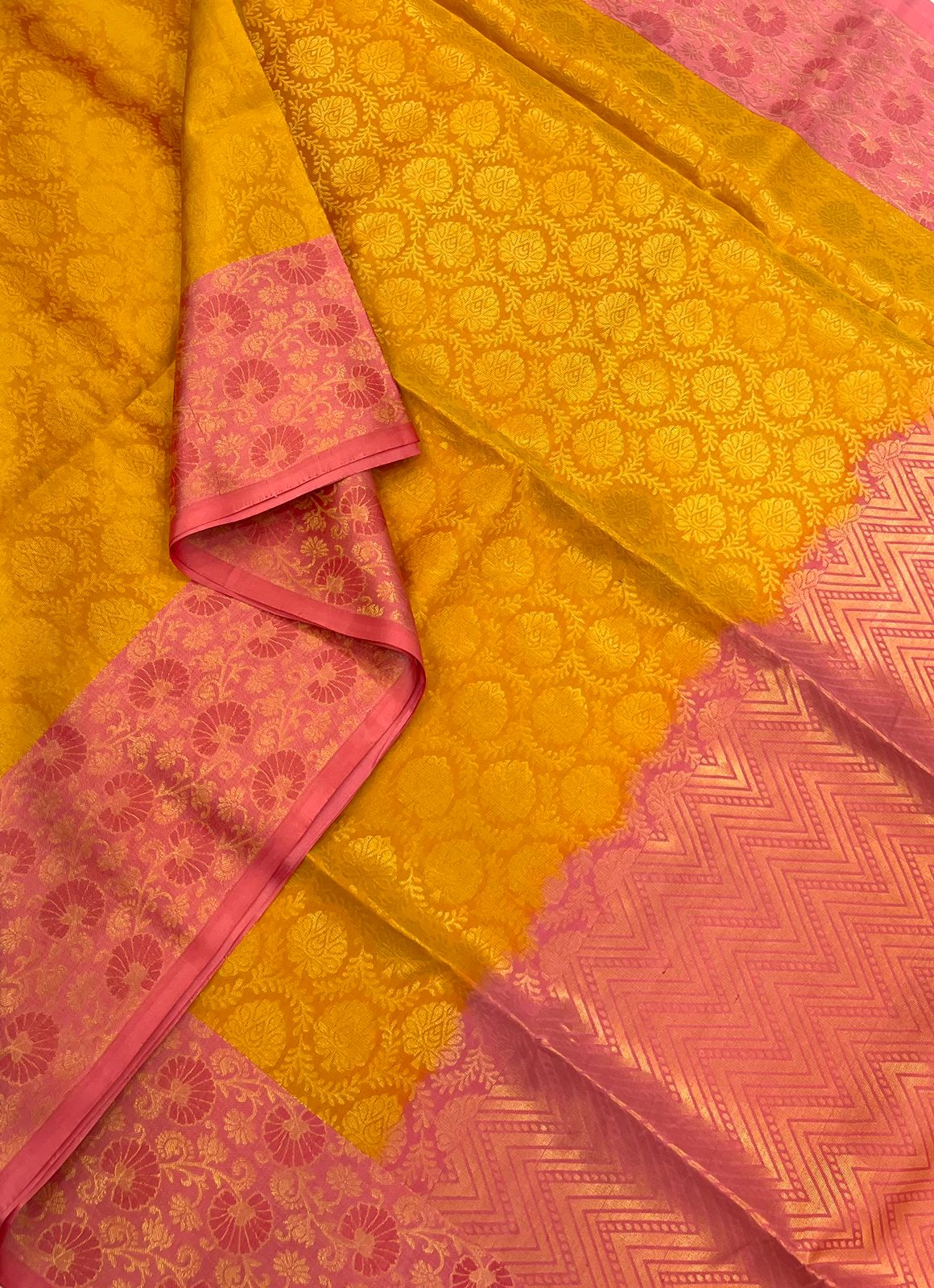 Soft Silk |Manjal X pink | Full Zari Light weight