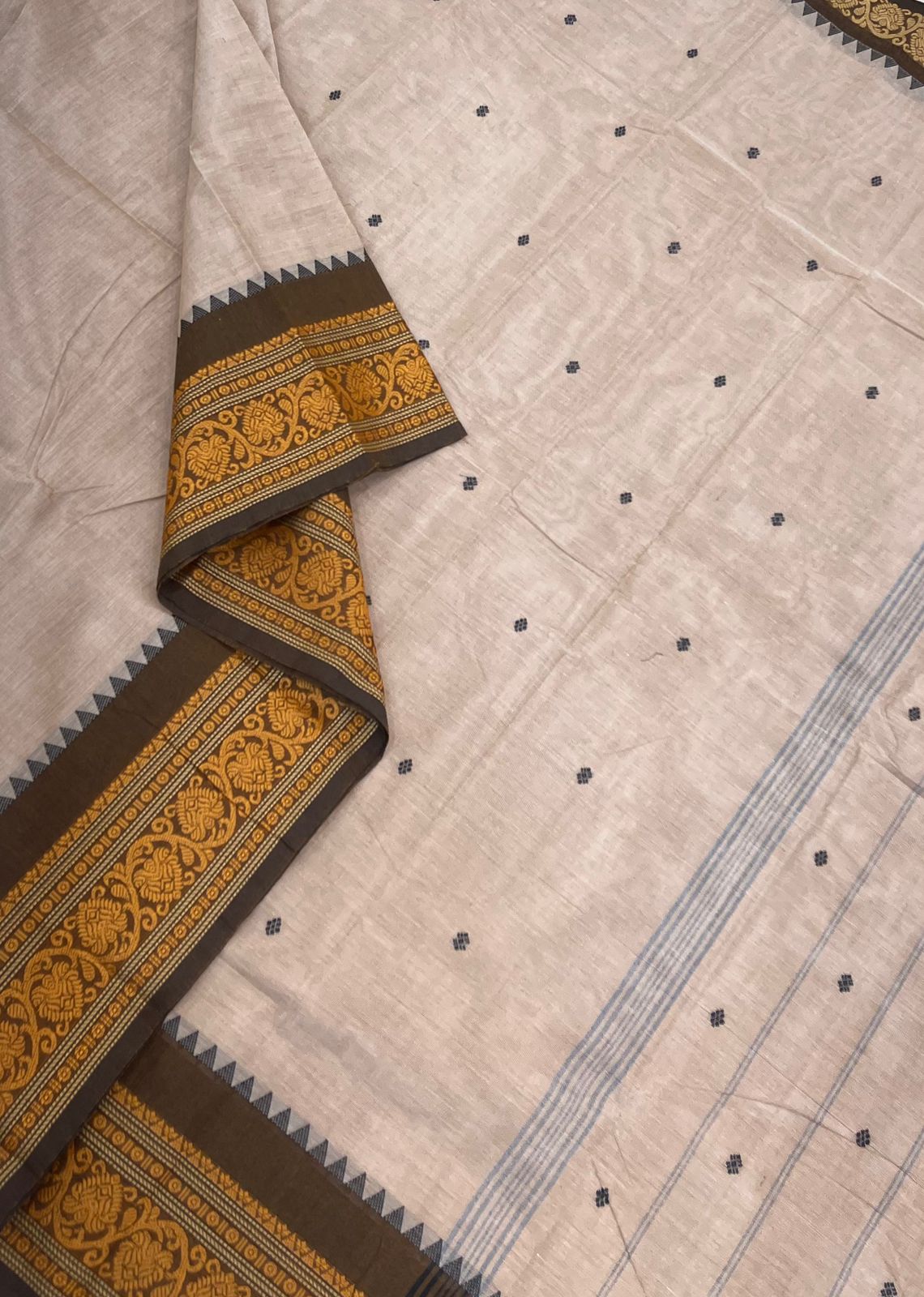 Kanchi soft cotton x chettinad style | biscut cream x brown | thread border | NKV02