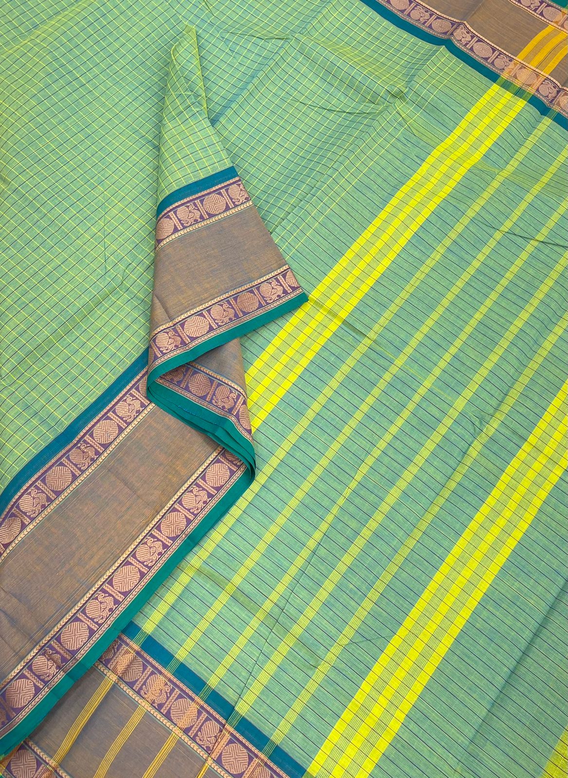 Kanchi x Chettinad cotton saree | Teal X green