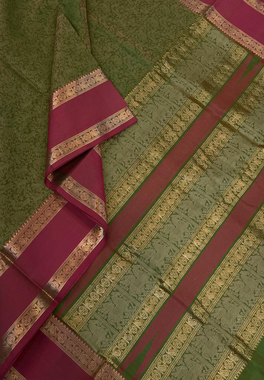 Kanchi Silk Cotton Sarees | Vanasingaram | Pastel green X Pink