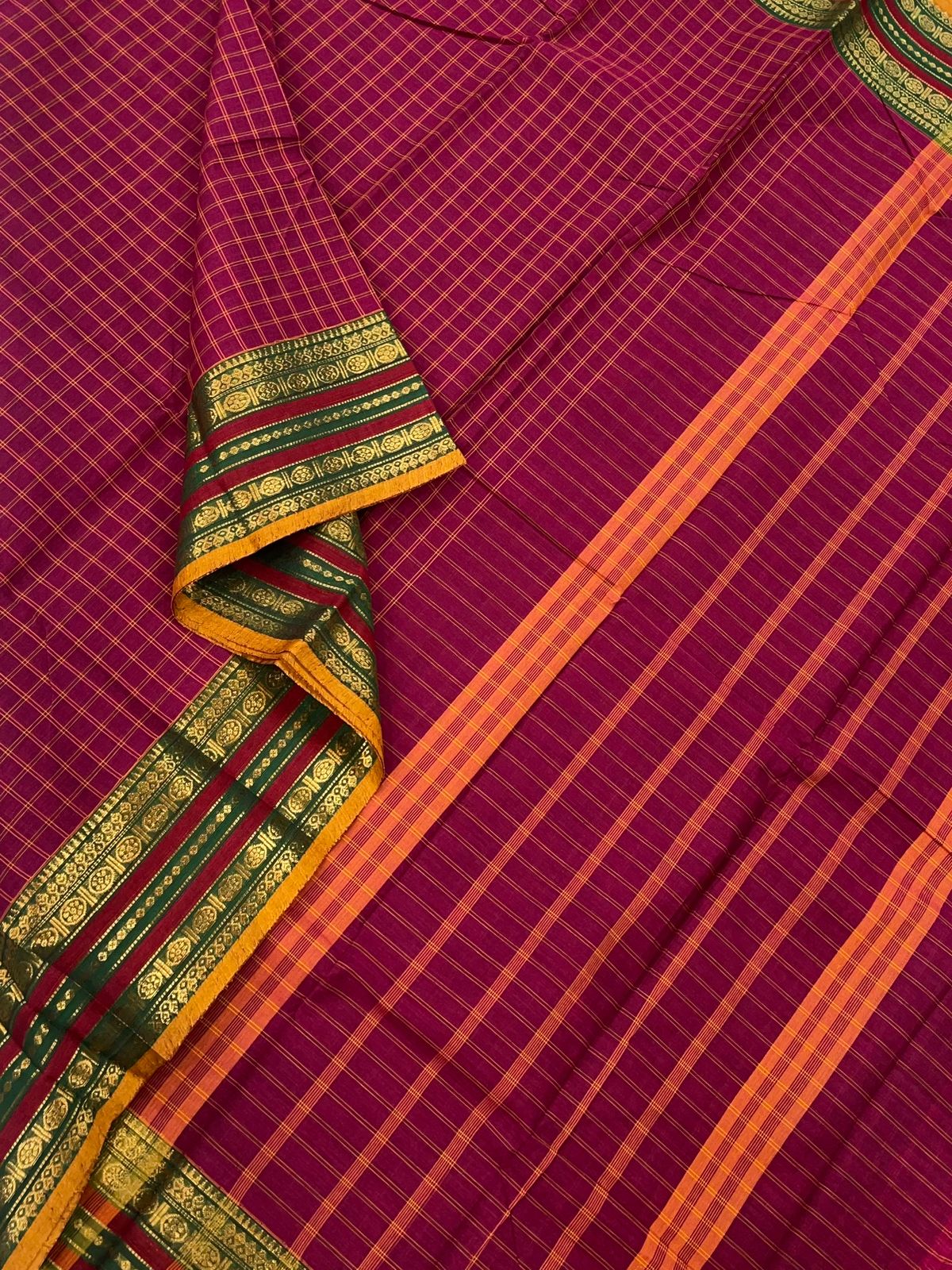 Kanchi soft cotton | kattam X zari border | dark pink x manjal