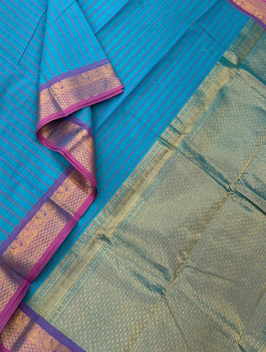 Kanchi Cotton |chettinad style x Vairaoosi threads|blue x pink