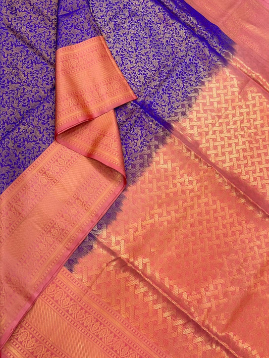 Soft Silk |violet X pink | Full Zari Light weight