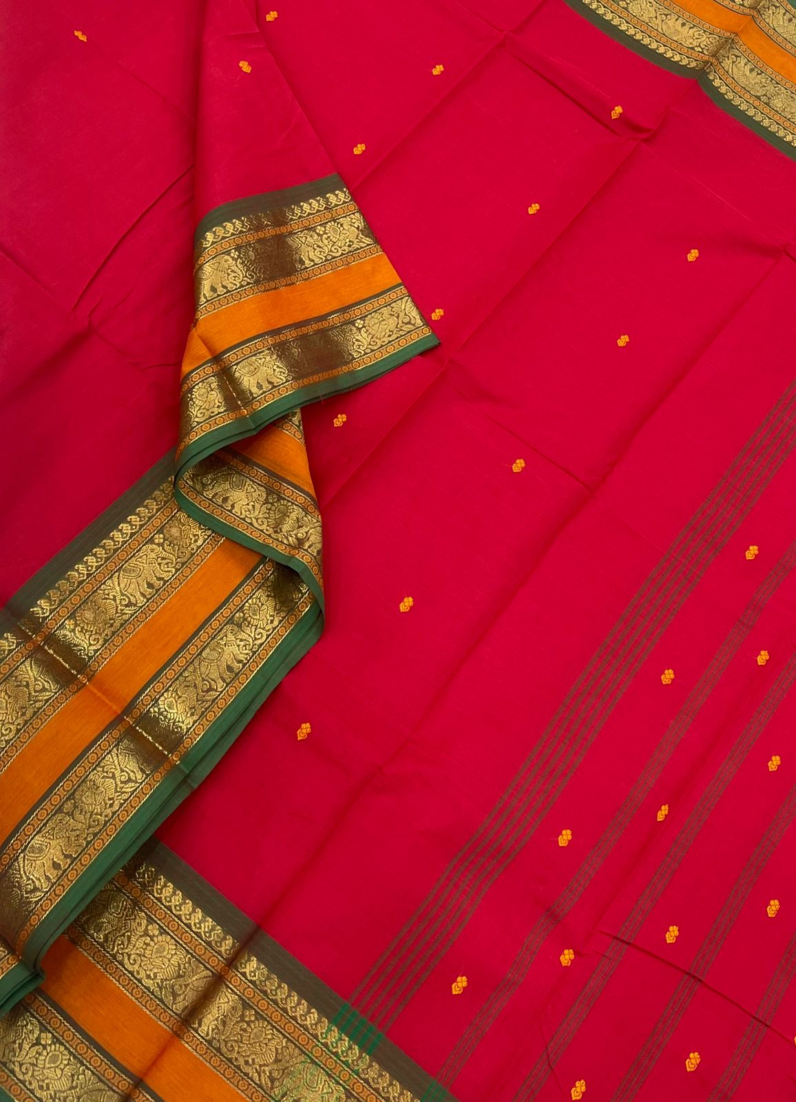 Kanchi soft cotton | rettaipet X zari border | red x green