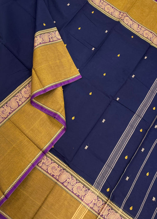 Kanchi soft cotton | navy blue x mustard border| threads