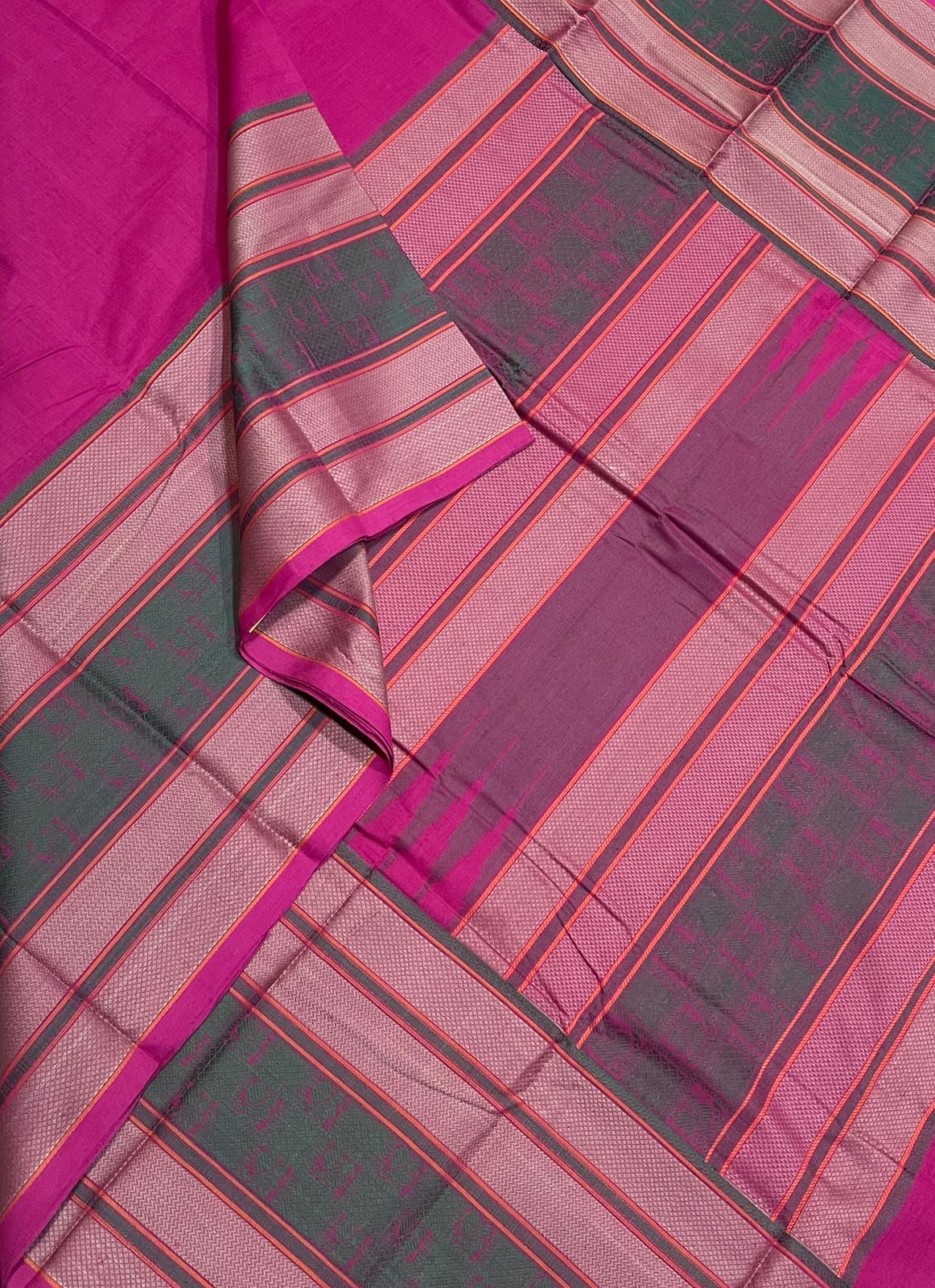 Kanchi handloom rich cotton x long thread border | pink x green