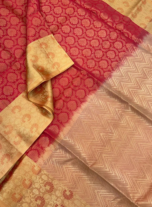 Soft Silk |Red X honey | Full Zari Light weight