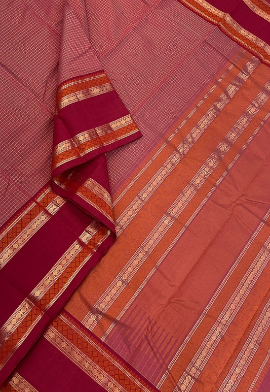 Handloom Rich cotton |  Muthukattam X Zari | pastel pink X cherry