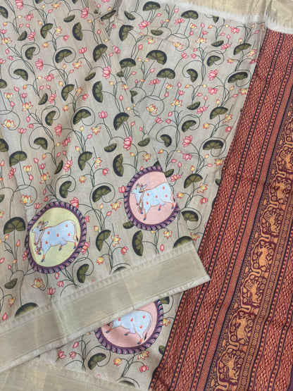 Pichwai | PrintedSilk | Beige